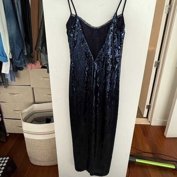 Navy Blue Galvan London Sequin Cocktail Dress - Picture 2 of 4